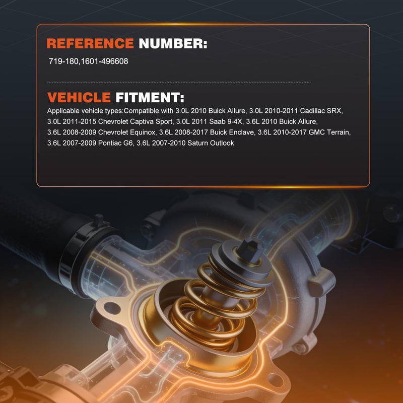 Techie Engine Thermostat 719-180 Compatible with Chevrolet Traverse 2009-2017,for GMC Acadia 2007-2016, Terrain 2010-2017 for BUICK Enclave 2008-2017 3.6L Replacement for 1601-496608 (719-180) - Image 3